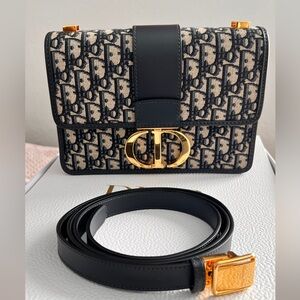 Dior 30 Montaigne Oblique Jaquard Blue and Gold shoulder/Crossbody Bag